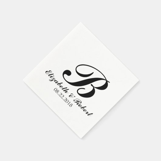 Black White Wedding Monogram Napkins Servet (Hoek)