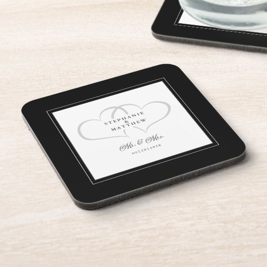 Black & White Wedding Mr & Mrs Elegant Chic Hearts Bier Onderzetter (Linkerzijde)