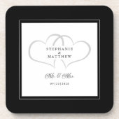 Black & White Wedding Mr & Mrs Elegant Chic Hearts Bier Onderzetter (Voorkant)
