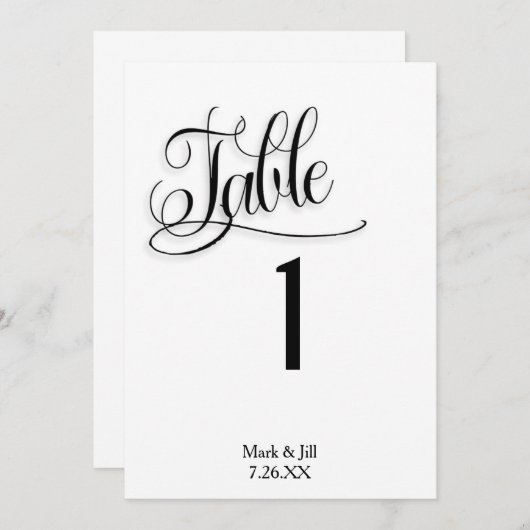 Black White Wedding Reception Table Numbers Kaart (Voorkant / Achterkant)