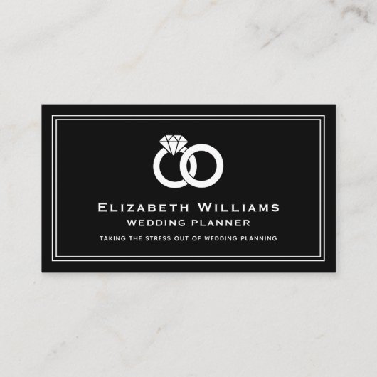 Black White Wedding Rings Event Planner Planning Visitekaartje (Voorkant)