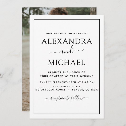 Black White Wedding Romantic Fotouitnodiging Kaart (Voorkant / Achterkant)