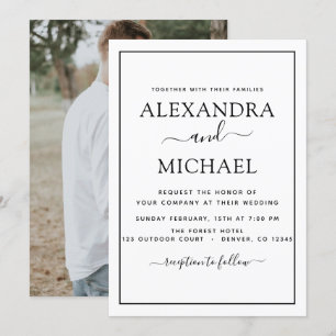 Black White Wedding Romantic Fotouitnodiging Kaart