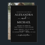 Black White Wedding Romantic Fotouitnodiging Kaart<br><div class="desc">Black and White Wedding Spring of Summer Photo on Back Wedding Invitations - bevat prachtige en elegante scripttypografie met een moderne,  eenvoudige en klassieke kleur voor de speciale dag van de bruiloft.</div>