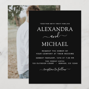 Black White Wedding Romantic Fotouitnodiging Kaart