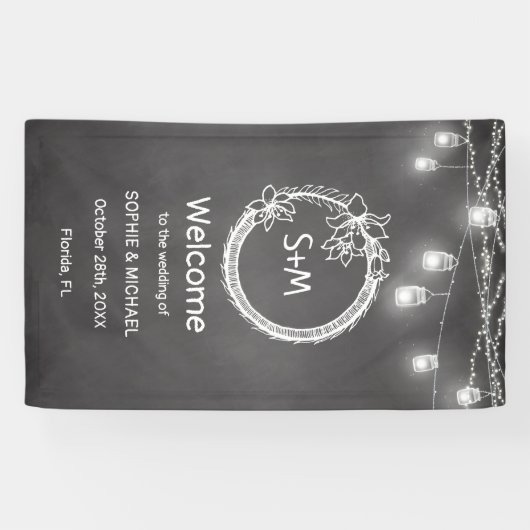 Black White Wedding Rustic Chalkboard Mason Jar Spandoek (Horizontaal)