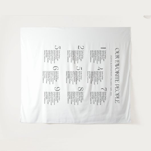 Black White Wedding Seating Chart Fabric 9 Tables Wandkleed (Voorkant (horizontaal))