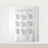 Black White Wedding Seating Chart Fabric 9 Tables Wandkleed (Voorkant)