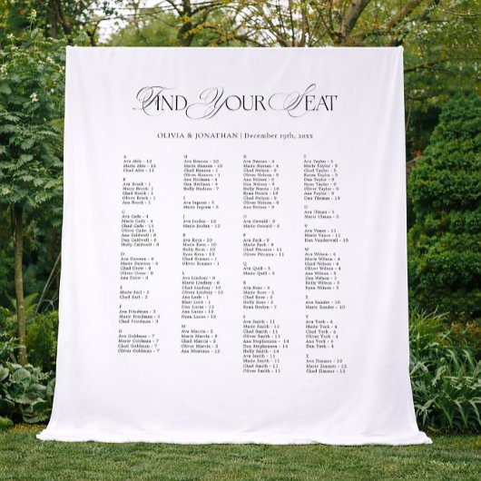 Black & White Wedding Seating Chart Fabric  Wandkleed