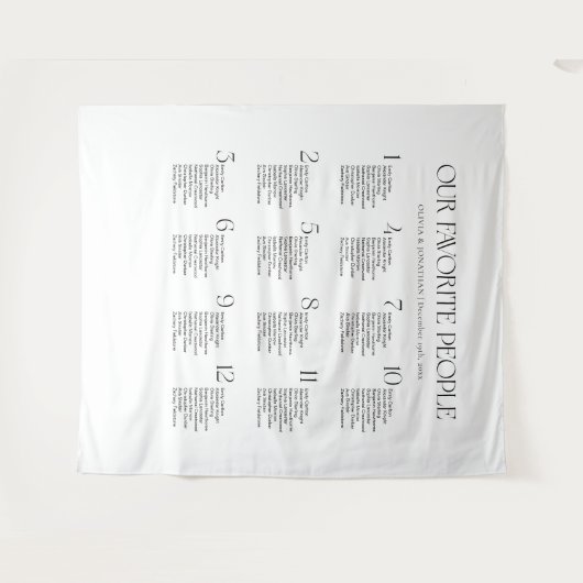 Black & White Wedding Seating Chart Fabric  Wandkleed (Voorkant (horizontaal))