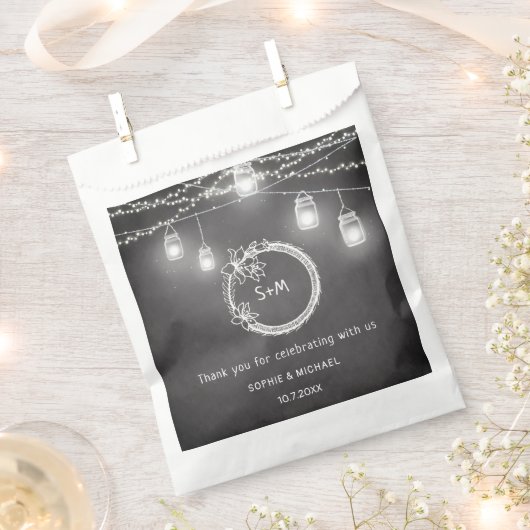Black White Wedding String Lights Bedankzakje (Geknipt)
