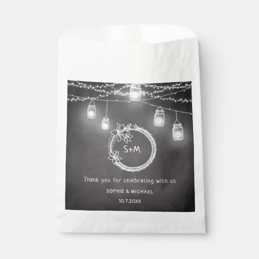 Black White Wedding String Lights Bedankzakje (Voorkant)