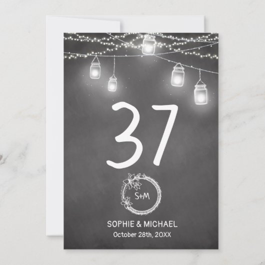 Black White Wedding Table Number Kaart (Achterkant)
