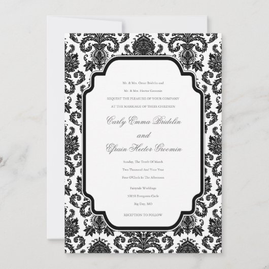 Black White Weddings Damask Gepersonaliseerd uitno Kaart (Voorkant)