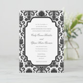 Black White Weddings Damask Gepersonaliseerd uitno Kaart (Staand voorkant)