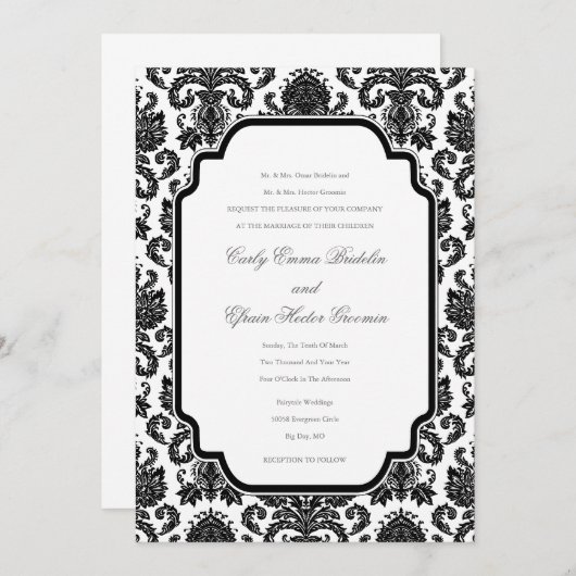 Black White Weddings Damask Gepersonaliseerd uitno Kaart (Voorkant / Achterkant)