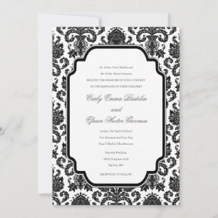 Black White Weddings Damask Gepersonaliseerd uitno Kaart