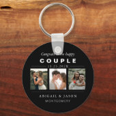 Black White Weduwfoto Collage Happy Couple Sleutelhanger (Voorkant)