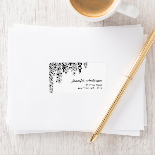 Black White Weeping Birch Return Address Label  (Insitu)