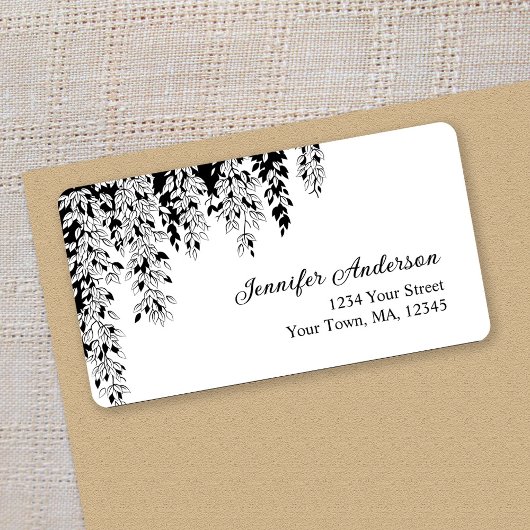 Black White Weeping Birch Return Address Label 