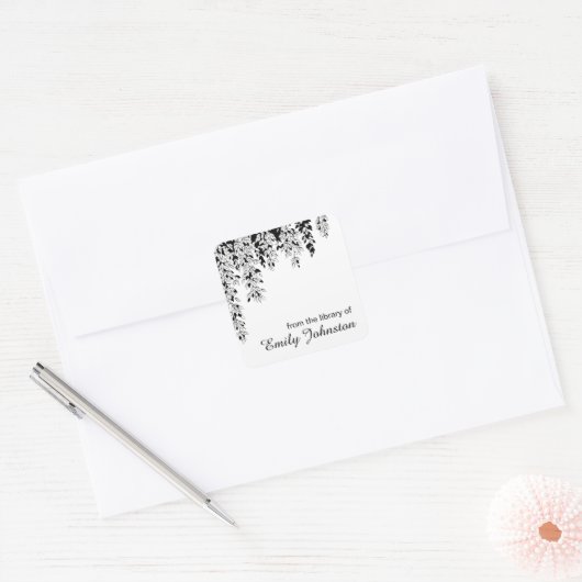 Black White Weeping Birch Tree Branch Bookplate Vierkante Sticker (Envelop)