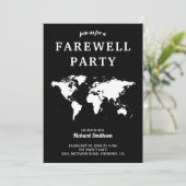 Black White Wereldkaart Farewell Party Invitation Kaart (Staand voorkant)