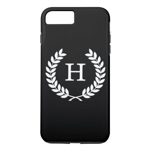 Black White Wheat Laurel WreatInitiaal Monogram Case-Mate iPhone Case (Achterkant)