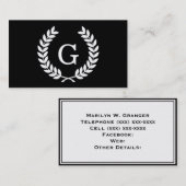 Black White Wheat Laurel WreatInitiaal Monogram Visitekaartje (Voorkant / Achterkant)