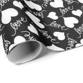 Black & White Whimsical Cursive Love & Hearts Cadeaupapier (Rol Hoek)