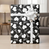 Black & White Whimsical Cursive Love & Hearts Cadeaupapier
