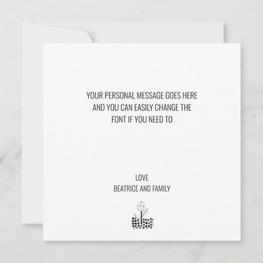 Black White Whimsical Flower Editable Bedankkaart (Achterkant)