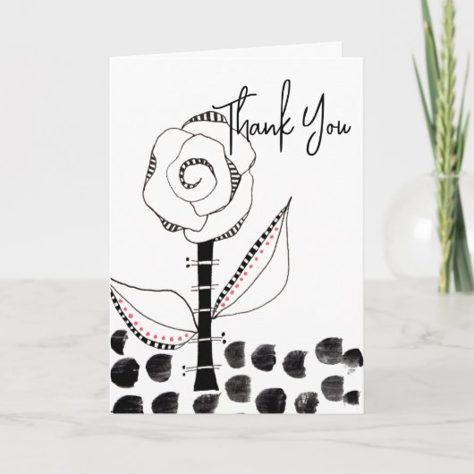 Black White Whimsical Flower Editable Bedankkaart (Voorkant)