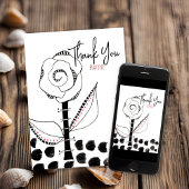 Black White Whimsical Flower Editable Bedankkaart