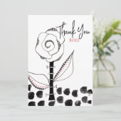 Black White Whimsical Flower Editable Bedankkaart (Staand voorkant)