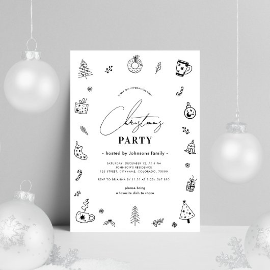 Black White Whimsical Scandinavische kerstfeest Kaart
