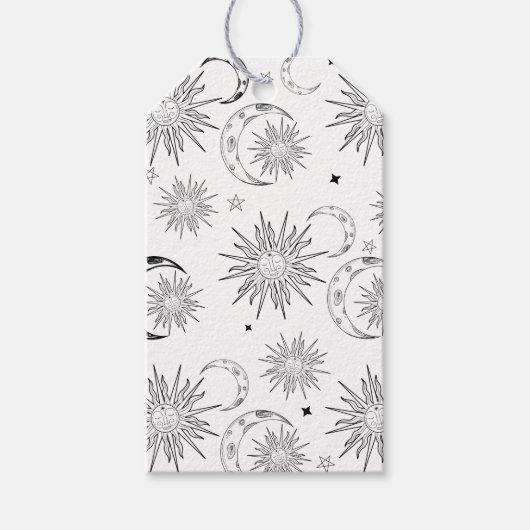 Black & White Whimsical Sun Celestial Verjaardag Cadeaulabel (Voorkant)