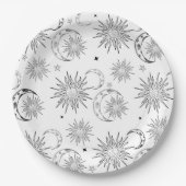 Black & White Whimsical Sun Celestial Verjaardag Papieren Bordje (Voorkant)