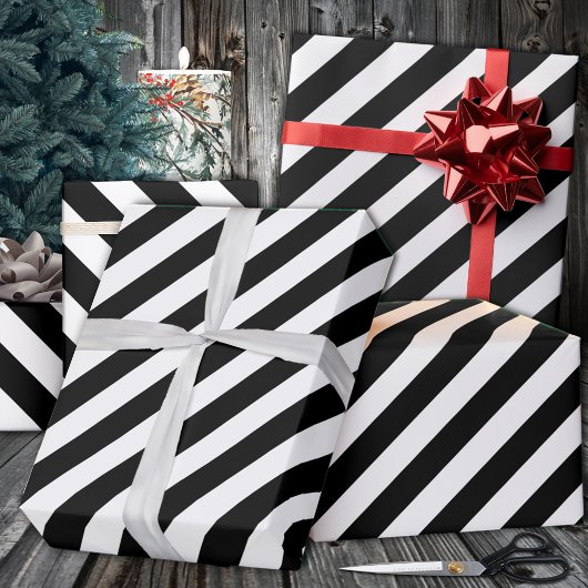 Black White Wide Stripe Holiday Cadeaupapier