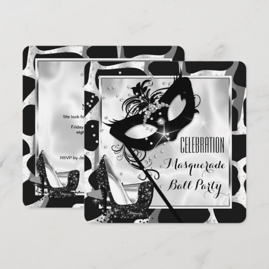 Black White Wild Masquerade Ball Party Kaart (Voorkant / Achterkant)