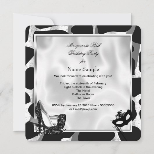 Black White Wild Masquerade Ball Party Kaart (Achterkant)