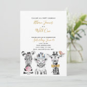 Black White Wild One Child's First Birthday Party Kaart (Staand voorkant)