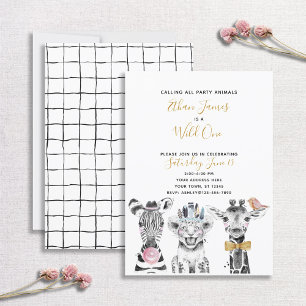 Black White Wild One Child's First Birthday Party Kaart