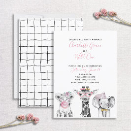Black White Wild One Girl's First Birthday Party Kaart
