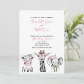 Black White Wild One Girl's First Birthday Party Kaart (Staand voorkant)