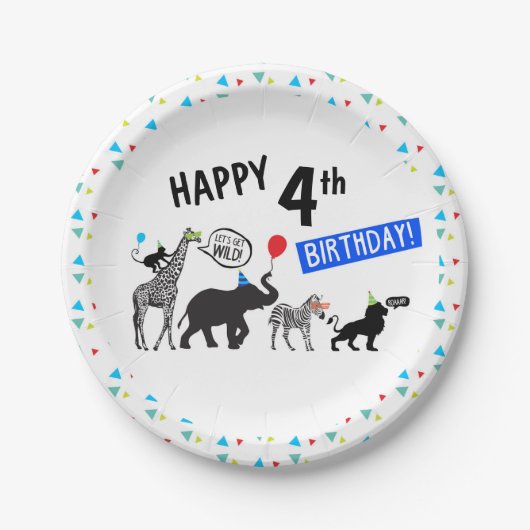 Black White Wild Party Animal Birthday 7" Papieren Bordje (Voorkant)