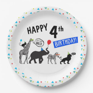 Black White Wild Party Animal Birthday 9" Papieren Bordje