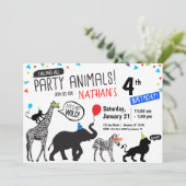 Black White Wild Party Animal Birthday Invitation Kaart (Staand voorkant)