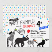 Black White Wild Party Animal Birthday Invitation Kaart (Voorkant / Achterkant)
