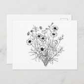 Black White Wildflower Line Art Briefkaart (Voorkant / Achterkant)