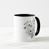 Black White Wildflower Line Art Mok (Voorkant rechts)